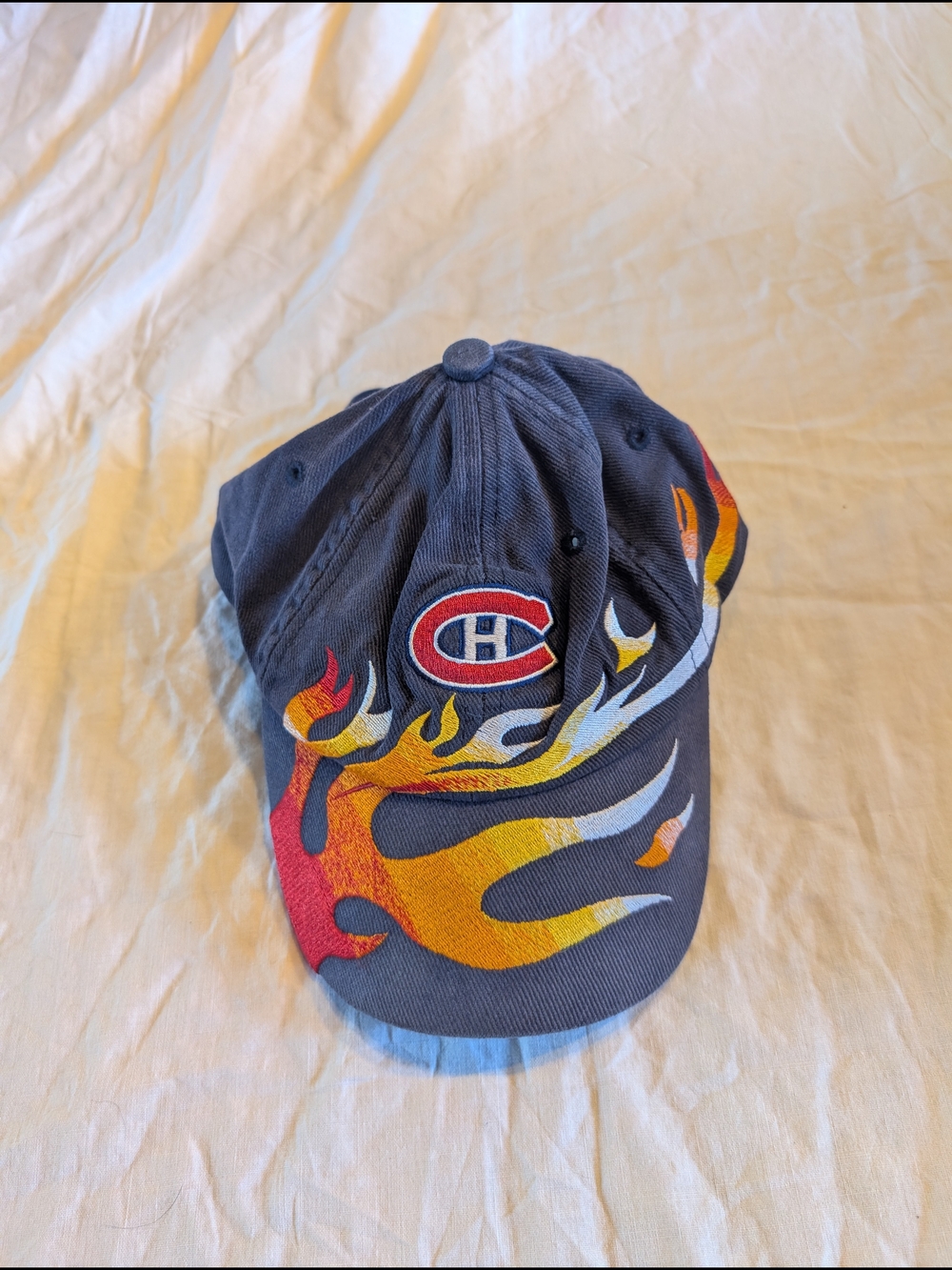 2/20$ Vintage Navy Kids Canadien Hat with Red, Yellow and Orange Flame Design